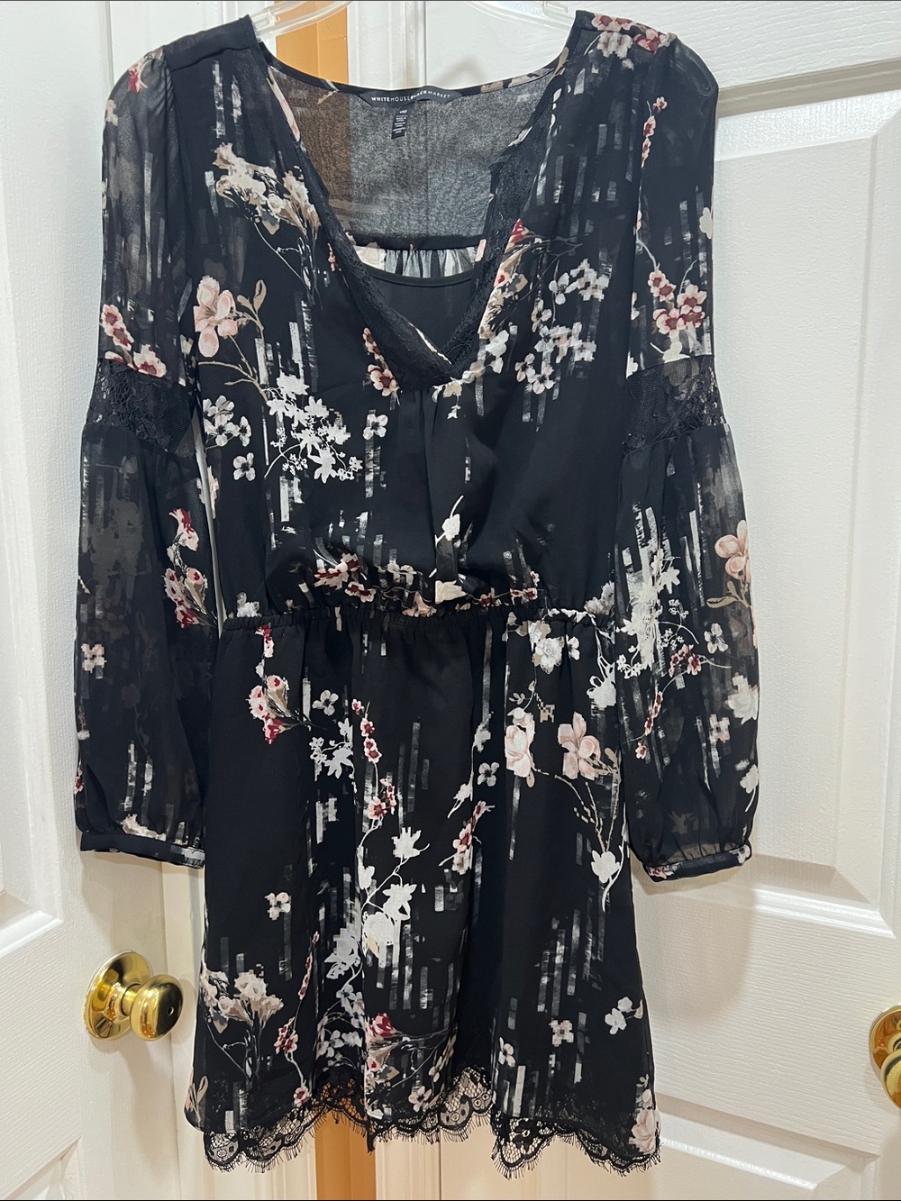 White House Black Market Black Floral Long Sleeve Dress